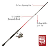 Quantum Optix Spinning Reel and Fishing Rod Combo, 7-Foot 2-Piece Graphite Composite Fishing Pole, Split-Grip EVA Rod Handle, Size 40 Reel, Changeable Right- or Left-Hand Retrieve, Silver