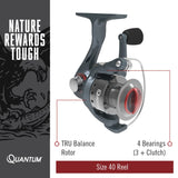 Quantum Optix Spinning Reel and Fishing Rod Combo, 7-Foot 2-Piece Graphite Composite Fishing Pole, Split-Grip EVA Rod Handle, Size 40 Reel, Changeable Right- or Left-Hand Retrieve, Silver