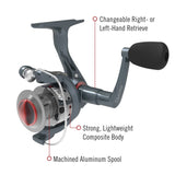 Quantum Optix Spinning Reel and Fishing Rod Combo, 7-Foot 2-Piece Graphite Composite Fishing Pole, Split-Grip EVA Rod Handle, Size 40 Reel, Changeable Right- or Left-Hand Retrieve, Silver