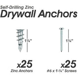 Qualihome Small Mini N.6 Zinc Self Drilling Drywall Anchors with Screws Kit