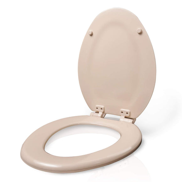 Highcraft B2TSWE Elongated Molded Wood Toilet Seat Easy Remove ? Adjustable Hinge, Bone