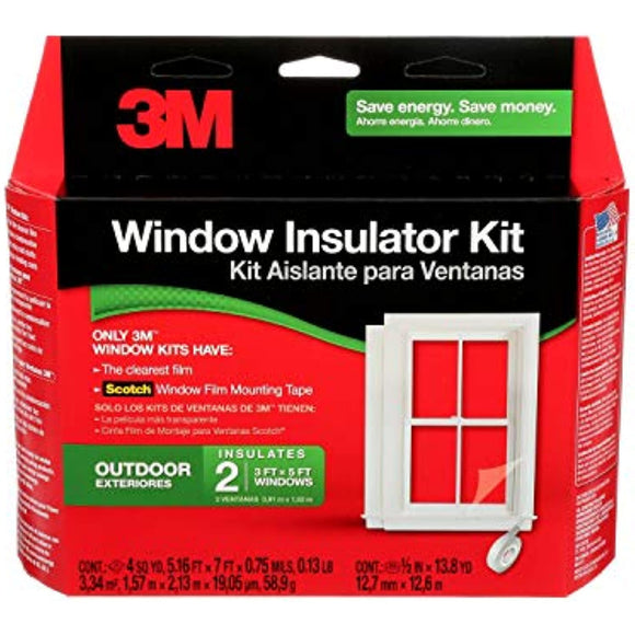 3M Outdoor Window Insulation Kit, Clear Window Film for Heat and Cold, 5.16 ft. x 7 ft., Covers Two 3 ft. x 5 ft. Windows
