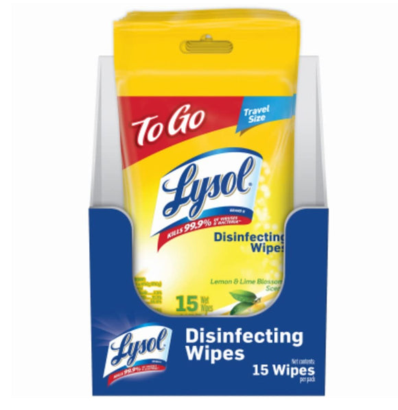 LYSOL Disinfecting Wipes - Lemon & Lime Blossom To-Go Flatpack 15 ct. (Pack of 3)