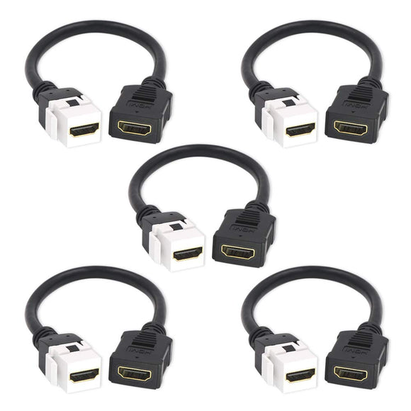 VCE 5-Pack HDMI Keystone Jack, Female to Female HDMI Pigtail Cable 4K HDMI Wall