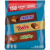 SNICKERS, TWIX, & MILKY WAY Minis Chocolate Candy Bars Variety Pack, 150 Ct Bulk Bag