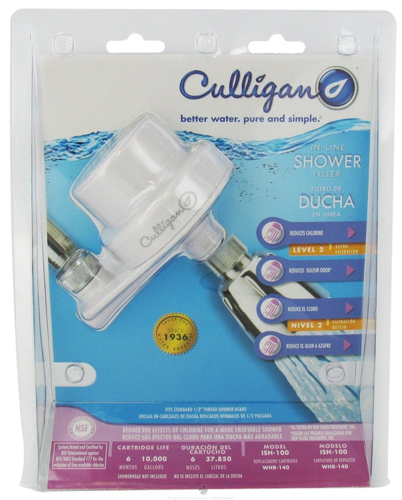 Culligan ISH-100 Inline Showerhead Filtration Attachment with Filter, 10,000 Gallon, White