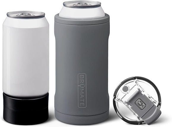 Br�Mate Hopsulator Trio 3-in-1 Insulated Can Cooler for 12oz / 16oz Cans + 100% Leak Proof Tumbler with Lid | Insulated for Beer, Soda, and Energy Drinks (Matte Gray)