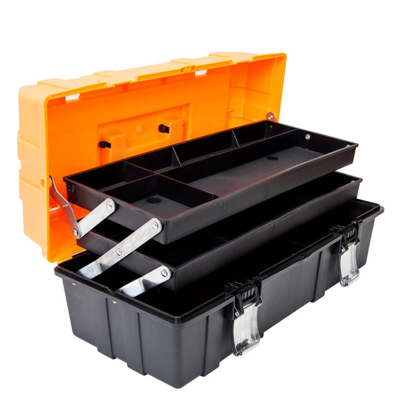 Torin 17-Inch Plastic Tool Box,3-Tiers Multi-Function Storage Portable Toolbox Organizer, Black/Orange ATRJH-3430T