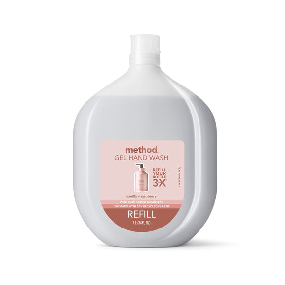 Method Gel Hand Soap Refill, Vanilla + Raspberry, Biodegradable Formula, 34 Fl