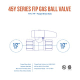 Midline Valve Y12FIP Premium Brass Gas Ball Valve, with Yellow Aluminum Alloy Handle, 1/2 in. FIP Connections