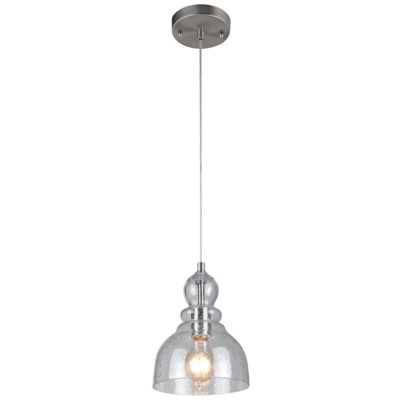 Westinghouse 6100700 One-Light Indoor Mini Pendant, Brushed Nickel Finish with Clear Seeded Glass