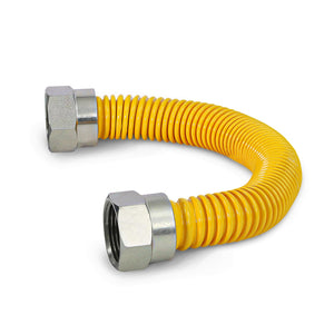 Highcraft GUHDZD1412 10" Flexible Epoxy Coated Gas Line Connector with 3/8" O.D. and Nut Fittings, Yellow/Stainless Steel