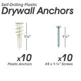 #8 Self Drilling Drywall Plastic Anchors with Screws - No Pre Drill Hole Preparation Required - 75 Lbs (10 Pack)