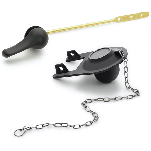 Qualihome Front Mount Black Toilet Handle Replacement Kit with 2 Inch Universal Toilet Flapper Replacement Kit and Stainless Steel Toilet Flapper Chain