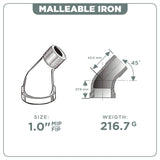 Supply Giant HNTG0100 1" 45 Degree Galvanized Malleable Iron Street Elbow for High Pressures, 1"