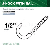 Highcraft PXJHNG012-10 PEX Support J-Hook Hanger with Nails for 1/2 in. Pipe, Rope, Cable Hard Plastic (10 Pack), White