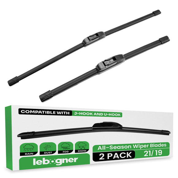 lebogner Wiper Blades 21 Inch + 19 Inch Pack of 2 All-Seasons Automotive Replacement Windshield Wiper Blades For My Car, Stable And Quiet Silicone Beam Blade Compatible With U/J Hook, Easy To Install