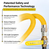 Highcraft GUHDZD1412 10" Flexible Epoxy Coated Gas Line Connector with 3/8" O.D. and Nut Fittings, Yellow/Stainless Steel