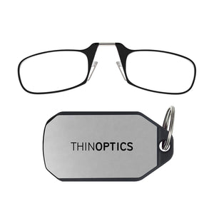 ThinOptics Keychain Readers Rectangular Reading Glasses, Black Frames/Silver