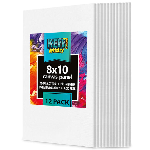 KEFF Canvas Boards for Painting - 8x10 12-Pack Bulk Canvas for painting - 8x10