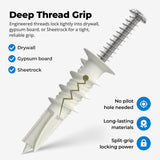 #8 Self Drilling Drywall Plastic Anchors with Screws - No Pre Drill Hole Preparation Required - 75 Lbs (100 Pack)