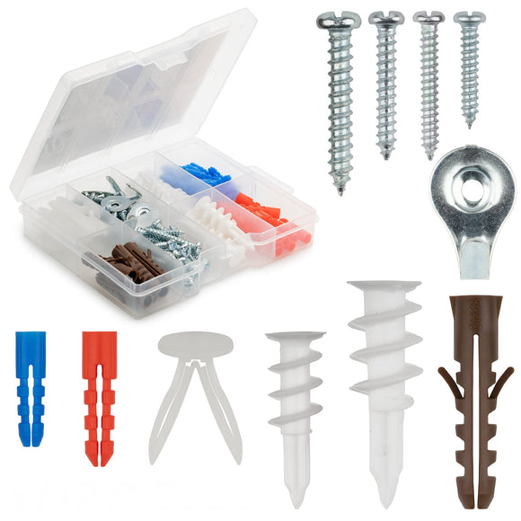 Qualihome Drywall and Hollow-Wall Anchor Assortment Kit, Anchors, Screws, Wall Anchor Hooks, and Hollow-Door Toggle Anchor