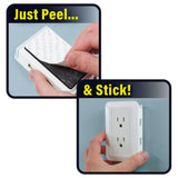 Ontel Presto Plug Outlet Extender for Relocating Unreachable Power Outlets, 4ft Cord, Sticks Easily on Wall, Provides Surge Protection, 2 AC Outlets, 2 USB Ports & Built-in Shelf