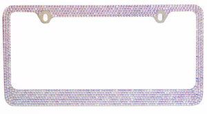 Popular Bling 7 Row AB Aurora Borealis Color Crystal Metal Chrome License Plate Frame with Crystal Screw Caps - 1 Frame