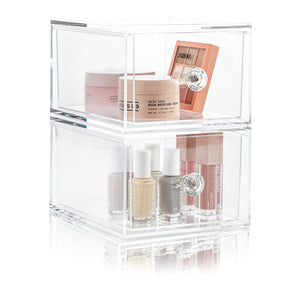 Clear Drawer Organizers - Acrylic, Durable, Stackable, Pull-Out Drawer. Great for Medicine, Cosmetics, Makeup and Bathroom Organization. (4.5" High | 2-PACK)