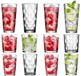 Elegant Glassware Set - 12 Piece Tumbler Drinking Glasses - Set of 4-17oz Highball Glasses, 4-13oz DOF Rock Glasses, 4-7oz Juice Glasses for Mixed Drinks, Water, Juice, Beer, Wine, Hurricane Glasses