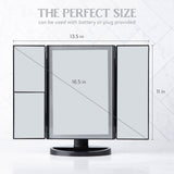 Oizeir Makeup Mirror with Lights – Natural Soft Light, Adjust Brightness, 3X Magnification, USB or Battery Power, Tri-Fold and Rotation Design for Comfortable Viewing Angle. (Black)