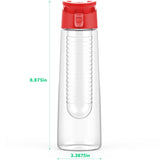 Vremi 24 Oz Fruit Infused Water Bottle - BPA Free Sports Water Bottle with Fruit Infuser Filter and Flip Top Lid Cap - Large Tritan Plastic Eco Drinking Clear Reusable Travel Water Bottles - Red