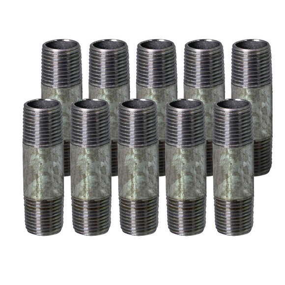 Supply Giant OQHM1450-10 Pre Cut Industrial Steel Nipple Malleable Connectors, Used To Build Vintage Furniture, Quarter Inch Threaded Pipes and Fittings, 1/4'' x 5