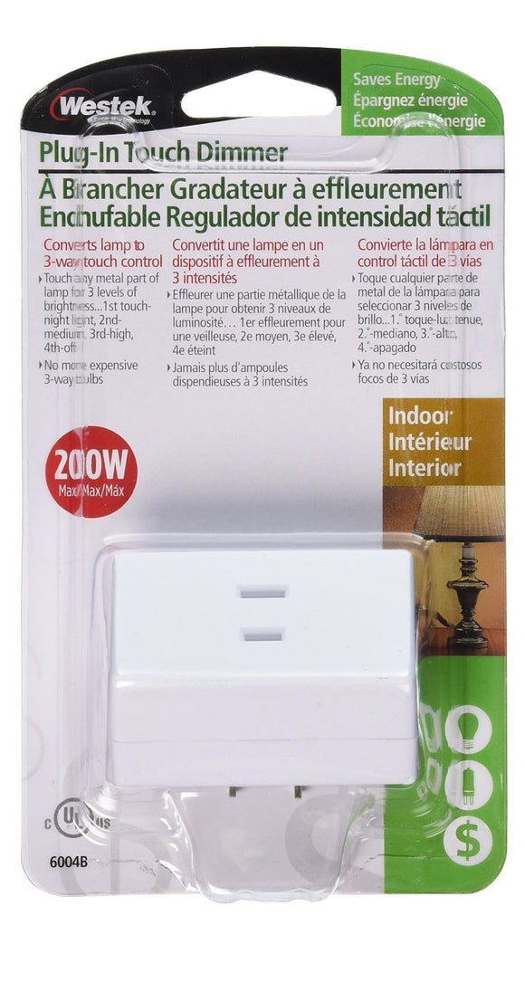 Westek 6004 200W 3-Level Touch Lamp Plug-In Dimmer, White