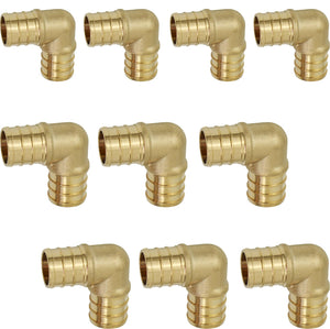 Supply Giant QYMO0058-10 PEX X PEX 90 Degree Elbow Barb Pipe Fitting 5/8" Brass