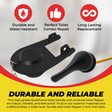 Qualihome Front Mount Black Toilet Handle Replacement Kit with 2 Inch Universal Toilet Flapper Replacement Kit and Stainless Steel Toilet Flapper Chain