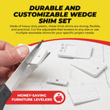 Qualihome Plastic Shims for Leveling - Flexible Plastic Shim - Strong Plastic Wedge Set - Nonslip Furniture Levelers - Multi-Purpose Plastic Wedges, Table Stabilizers, Toilet Shims – White, 20-Pack