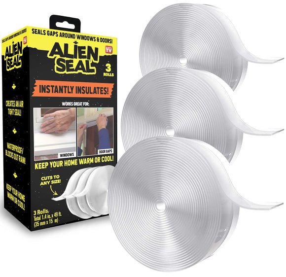 Bell+Howell Alien Draft Seal Insulation Tape 49 Feet Transparent Silicone Weather Stripping Door Seal Strip and Under Door Draft Stopper for Window Seal and Door Bottom Seal As Seen On TV