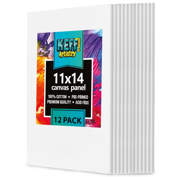 KEFF Canvas Boards for Painting 11x14 Inches - 12 Pack Paint Canvases - Canvas Panels Set, Art Supplies for Adults - 100% Cotton Primed Bulk Canvas for Painting for Acrylic, Oil, Watercolor & Tempera