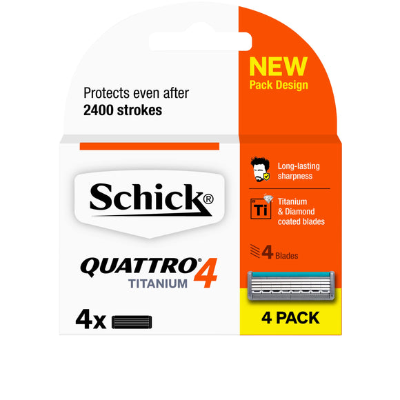 Schick Quattro Cartridges, Titanium Coated Blades, 4 Cartridges