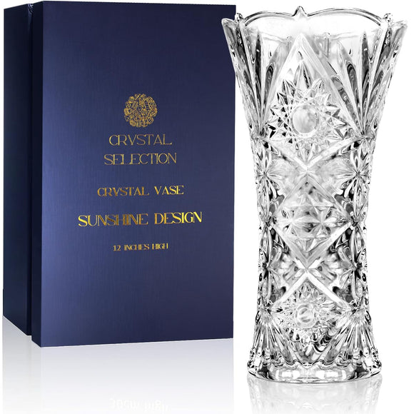 CS Crystal Vase 12-inch high, Sunshine Design, for Flowers & Decor. Lovely Nice