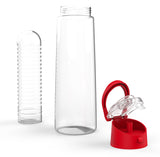 Vremi 24 Oz Fruit Infused Water Bottle - BPA Free Sports Water Bottle with Fruit Infuser Filter and Flip Top Lid Cap - Large Tritan Plastic Eco Drinking Clear Reusable Travel Water Bottles - Red