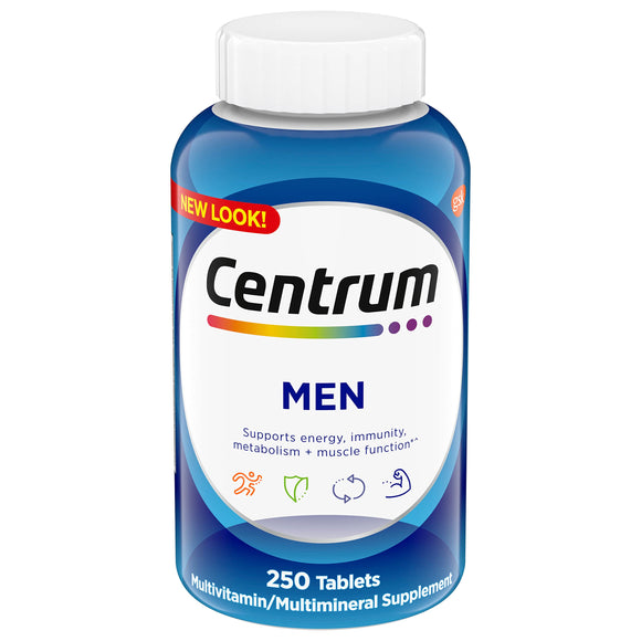 Centrum Multivitamin for Men, Multivitamin/Multimineral Supplement with Vitamin D3, B Vitamins and Antioxidants, Gluten Free, Non-GMO Ingredients - 250 Count Exp 05/24