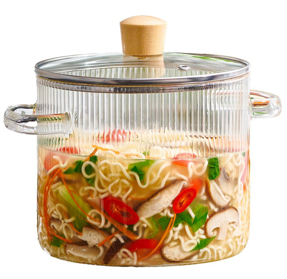 Glass Cooking Pot with Lid - 2L(68oz) Heat Resistant Borosilicate Glass Cookware Stovetop Pot Set - Braiser Pan, Simmer Pot with Cover Safe for Soup, Milk, Baby Food