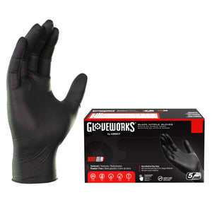 GLOVEWORKS Black Disposable Nitrile Industrial Gloves, 5 Mil, Latex & Powder-Free, Food-Safe, Textured, Medium, Box of 100