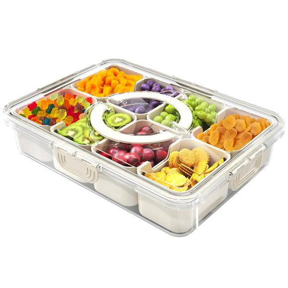 Eggssentials Snack Box Container & Divided Serving Tray with Lid for Traveling, Tailgating, Picnic & Party – Portable Snackle box for Fruit, Candy, Salad, Spices, Dry Fruits & Snacks - White