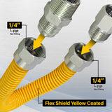 Highcraft GUHDZD1412 10" Flexible Epoxy Coated Gas Line Connector with 3/8" O.D. and Nut Fittings, Yellow/Stainless Steel