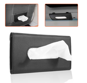Trobo Car Tissue Holder for Sun Visor, Clip On Hanging Tissue Case for Backseat Or Car Door Pocket, PU Leather Car Visor Napkin Dispenser, Bonus Pack of Napkins Included, Mask Holder for Car, Black