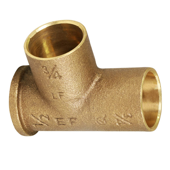 Everflow Supplies CFCT3412-NL Cast Brass Lead Free Tee Fitting with Solder Cup to Female Thread Connection and Solder Cup Branch, 3/4