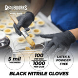 Gloveworks Black Disposable Nitrile Industrial Gloves, 5 Mil, Latex & Powder-Free, Food-Safe, Textured, XX-Large, Box of 100